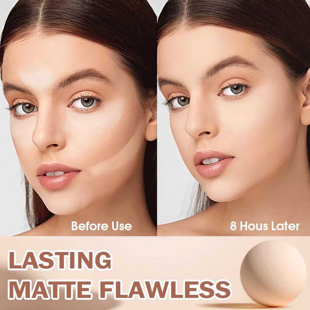 Oil Control Matte Perfection Face Powder Compact For Women, Matte Smooth Flawless Setting Powder Makeup, Polvo Compacto De Maquillaje, Waterproof Long Lasting, 0.35Oz, (125 Ivory Buff, 1)