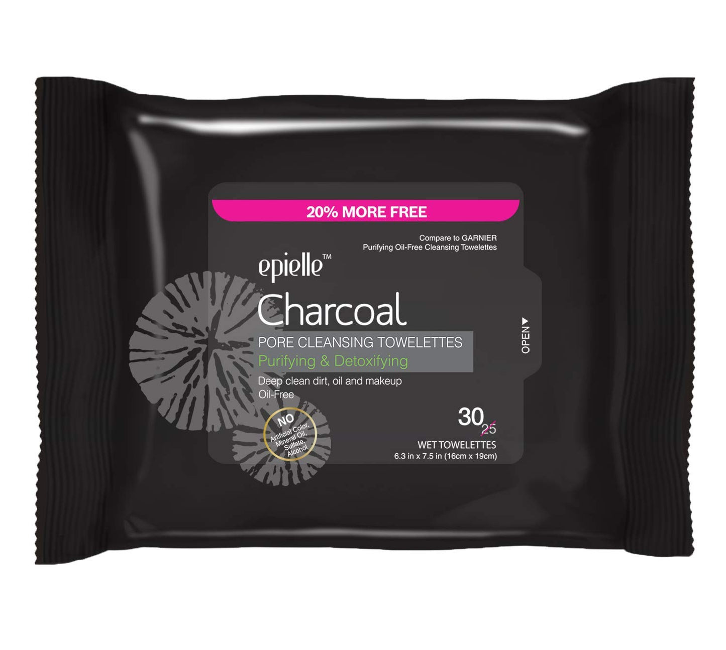 Epielle Charcoal Makeup Remover Wipes, Pore Cleaning Facial Cleanser Towelettes, Purifying & Detoxifying, Remove Dirt, Oil, Waterproof Mascara, Hypoallergenic & Alcohol-Free, 30 Count (Pack of 6)