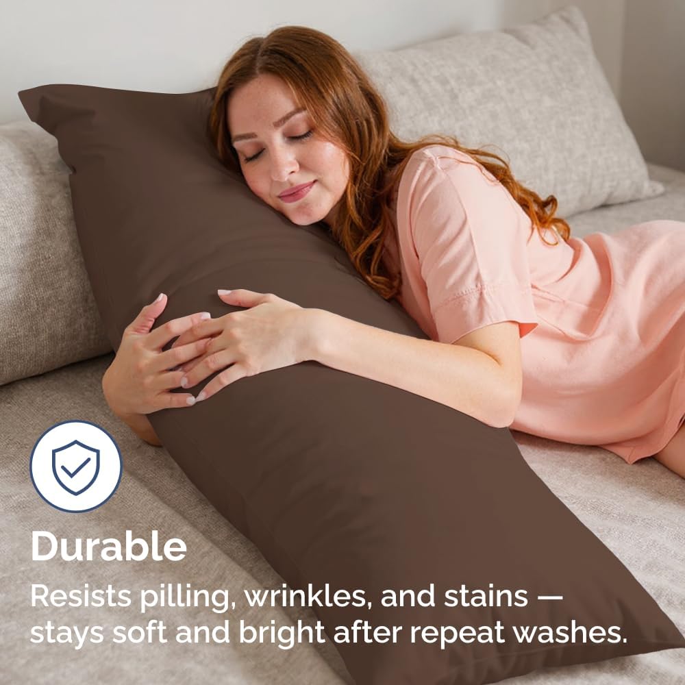 Long Pillowcases - Body Pillow Cover - Long Pillow Insert for Sleeping, Side Sleepers - Soft & Breathable Body Pillow Case with Envelope Enclosure - Comfy, Cozy & Machine Washable - 20" x 54" (Brown)