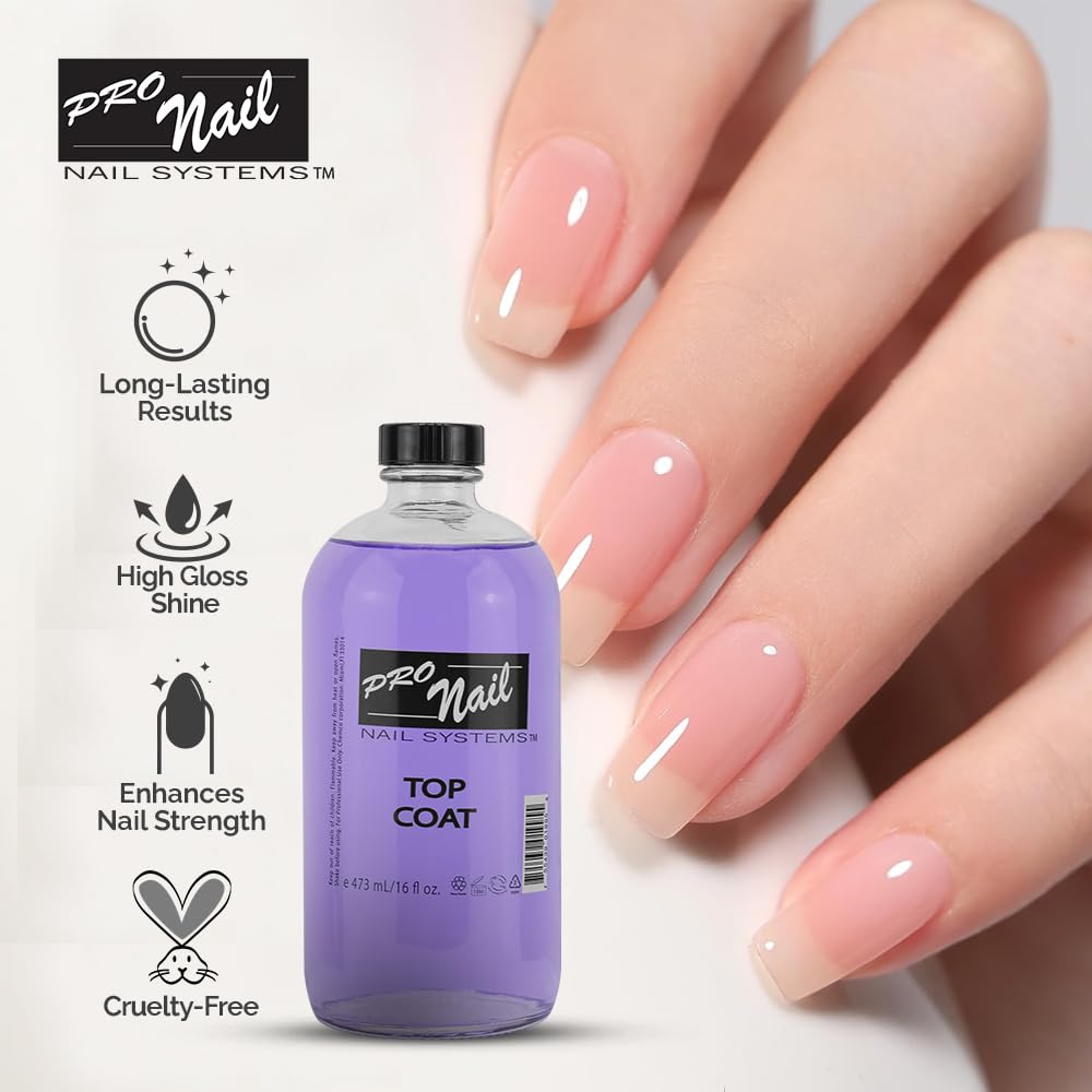 PRONAIL - Nail Polish Top Coat 16 Oz - Professional Strength, Long Lasting, Manicure and Pedicure, High Gloss Shine and Chip Resistant
