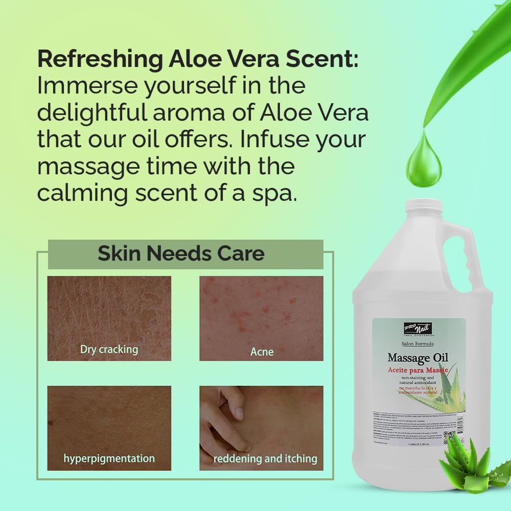 PRONAIL - Massage Oil, Aloe Vera, 128 Oz - Professional Full Body Massage Therapy, Manicure, Pedicure - Relax Sore Muscles and Repair Dry Skin, Enhanced with High Absorption Oils and Vitamin E