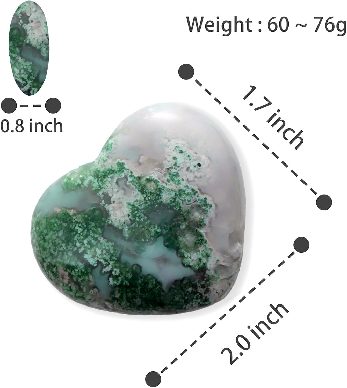 Artistone Crystals Heart 2Inch Moss Agate Heart Stones Healing Crystal Carved Palm Worry Stone Gemstone Chakra Reiki Balancing Meditation Massag Gift