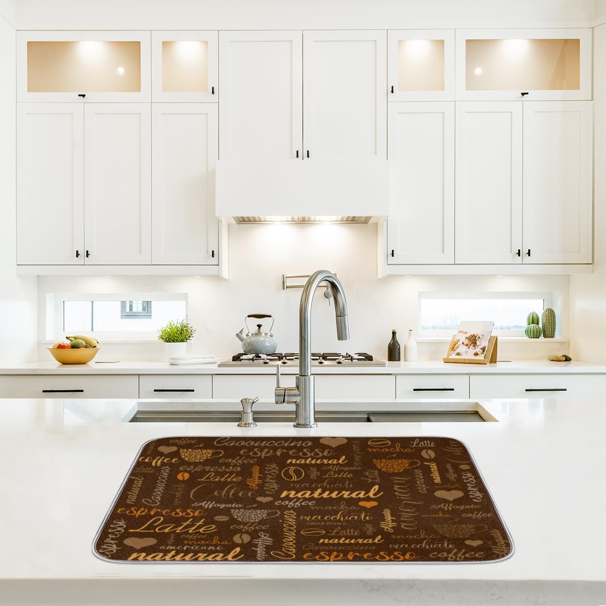 Hexteria Coffee Dish Drying Mat - Countertop Mat, Quick Drying, 18"x24", Brown