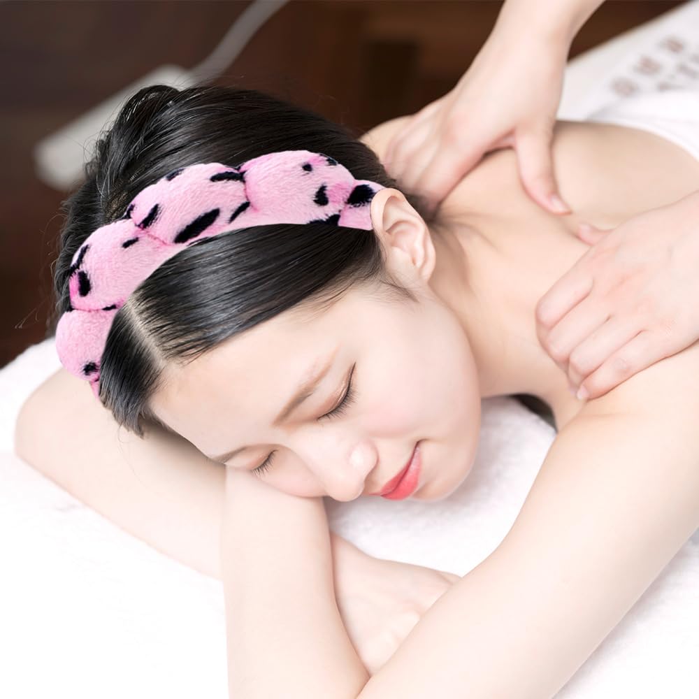 Spa Headbands for Washing Face Wristband Set Sponge Makeup Skincare Headband Wrist Towels Bubble Soft Terry Towel Cloth Hairband for Women Puffy Headwear Non Slip Thick Thin Hair