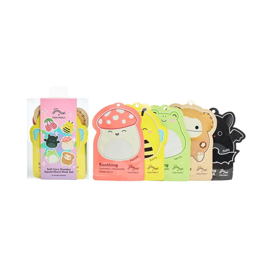 TONYMOLY x Squishmallows Self-Care Slumber Squad Sheet Mask Set – 5 Piece Korean Skincare Gift Set with Face & Foot Masks for Hydrating, Soothing, Brightening & Nourishing Skin