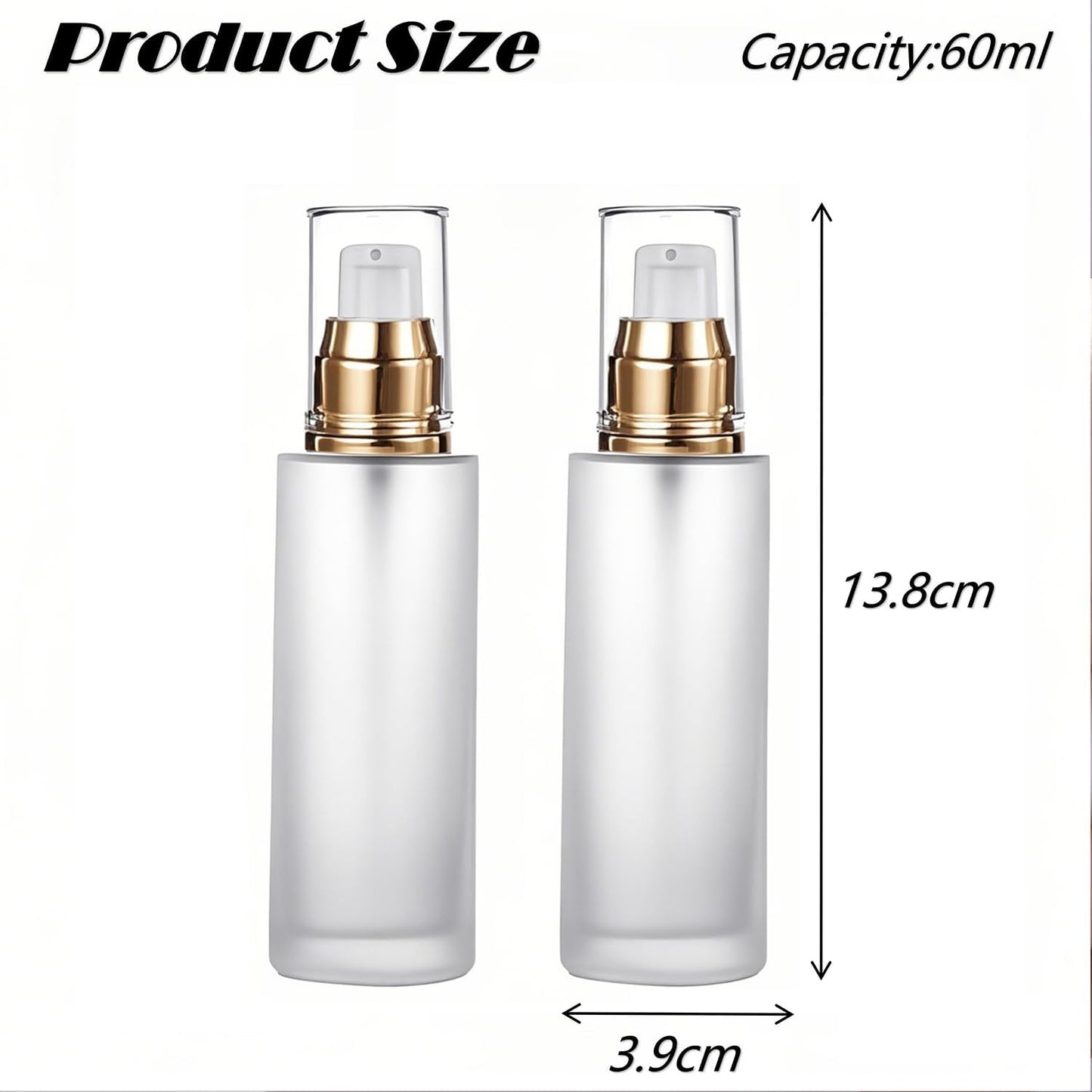 3Pcs Frosted Glass Lotion Pump Bottles Refillable Comestic Bottles Empty Travel Containers 60ml/20z with Pump Dispensers For Makeup Cream Emulsion Lotion Essential Oils