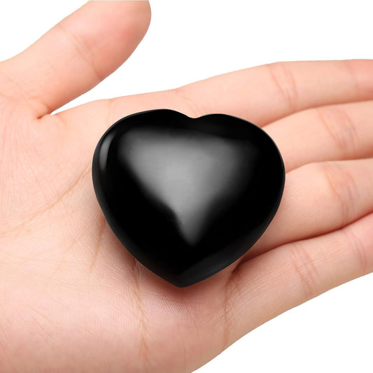 Jovivi 45mm Big Black Obsidian Crystal Heart Healing Crystals Heart Stones Polished Pocket Love Gemstones Natural Reiki Chakra Balancing Meditation Massage Gift Palm Worry Stones for Anxiety