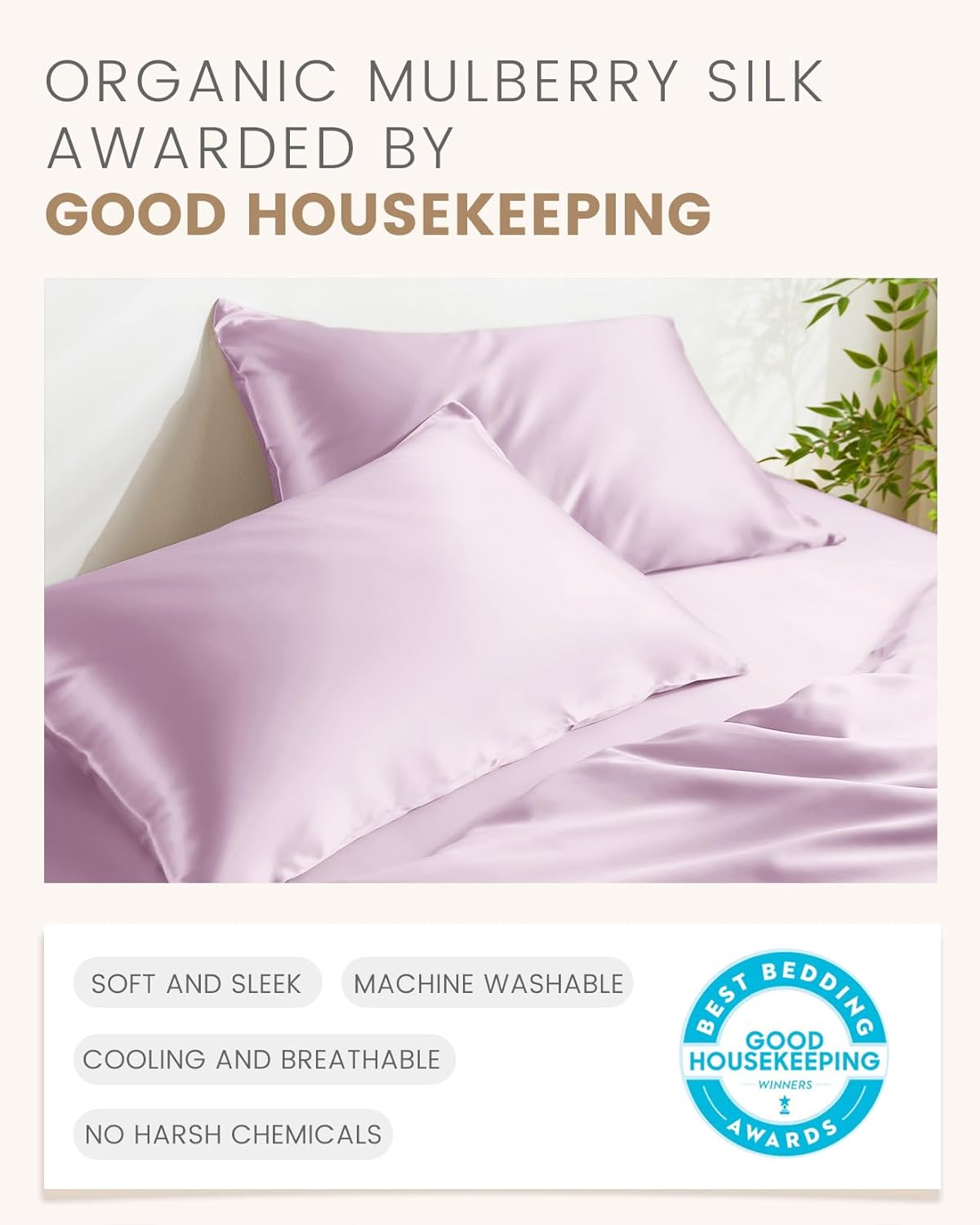 THXSILK Set of 2 Silk Pillowcase for Hair and Skin, 100% Mulberry Silk Bed Pillowcase Ultra-Soft, Hypoallergenic Soft Breathable Silk Pillow Case with Hidden Zipper, King Size 20"x36", Light Purple