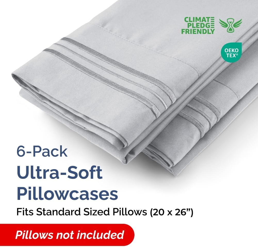 Standard Pillow Cases Set of 6 - Ultra Soft Hotel Quality Pillowcase Covers - Comfy & Wrinkle Free - Shrink, Stain and Fade Resistant - Machine Washable Pillow Protectors - 6 Piece Set - Steel Blue