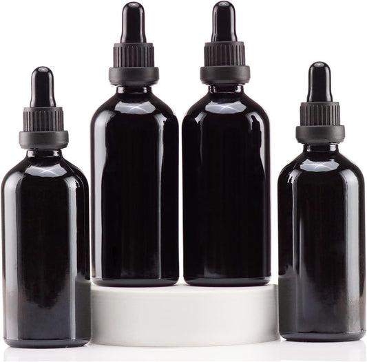 YIZHAO Black Glass Dropper Bottle 4oz, Tincture Bottles with Glass Dropper, for Essential Oils, Aromatherapy, Cosmetic, Laboratory, Pharmacy, Liquids, Travel –4 Pcs