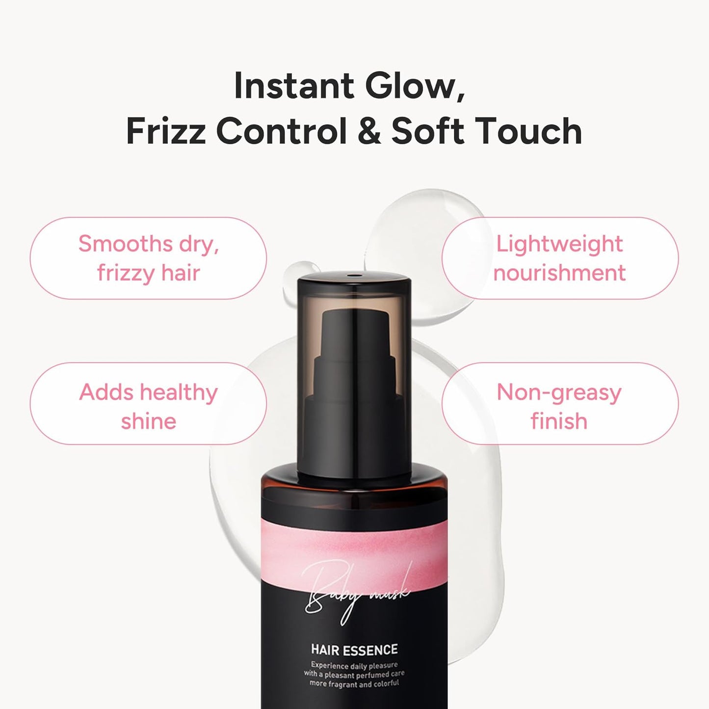 Perfumed Hair Oil & Serum 2-in-1 – Korean Essence Oil for Frizzy, Dry, Damaged Hair & Glass Hair Shine – Argan Oil & Amino Acids – Sulfate & Paraben-Free – Baby Musk, 100ml / 3.38 fl oz