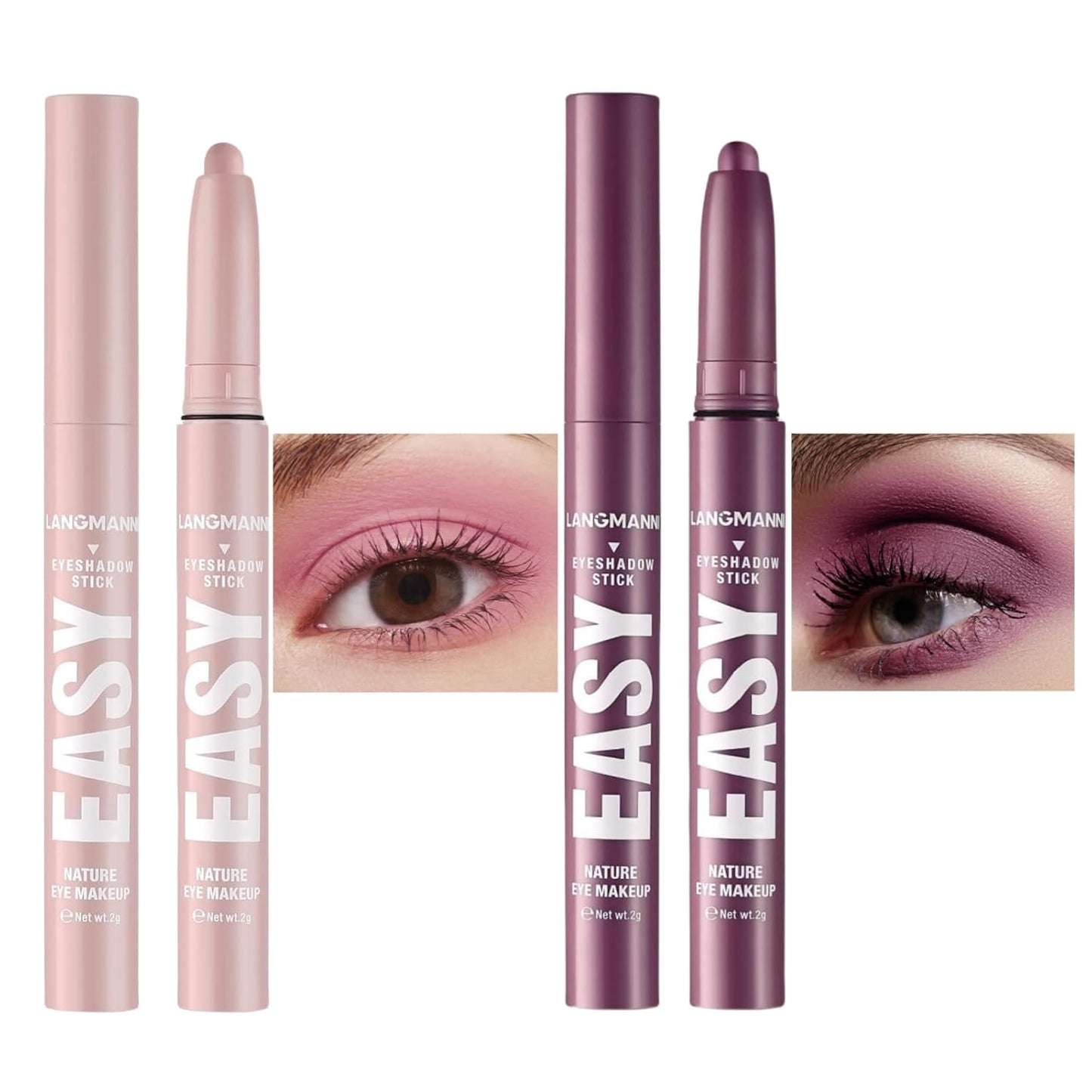 Jolilab Eyeshadow Stick Set, 2 PCS Matte Professional Bright-Colored Contouring and Highlight Eyeshadow Stick, Cream Waterproof Long Lasting High Pigmented Eye Shadow. (2, 01+18 2pcs)