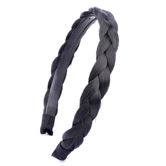 DIGUAN Width 0.6 inches Narrow Synthetic Hair Plaited Headband Braid With Teeth Hair Band Accessories for Women Girl (Natural Black)