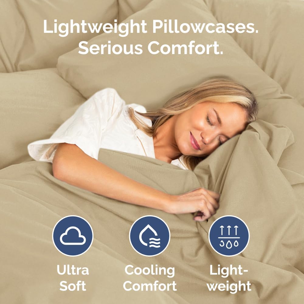 Queen Pillow Cases Set of 4 - Ultra Soft Hotel Quality Pillowcase Covers - Comfy, Cozy & Wrinkle Free - Shrinkage, Stain and Fade Resistant - Machine Washable Pillow Protectors - 4 Piece Set - Beige