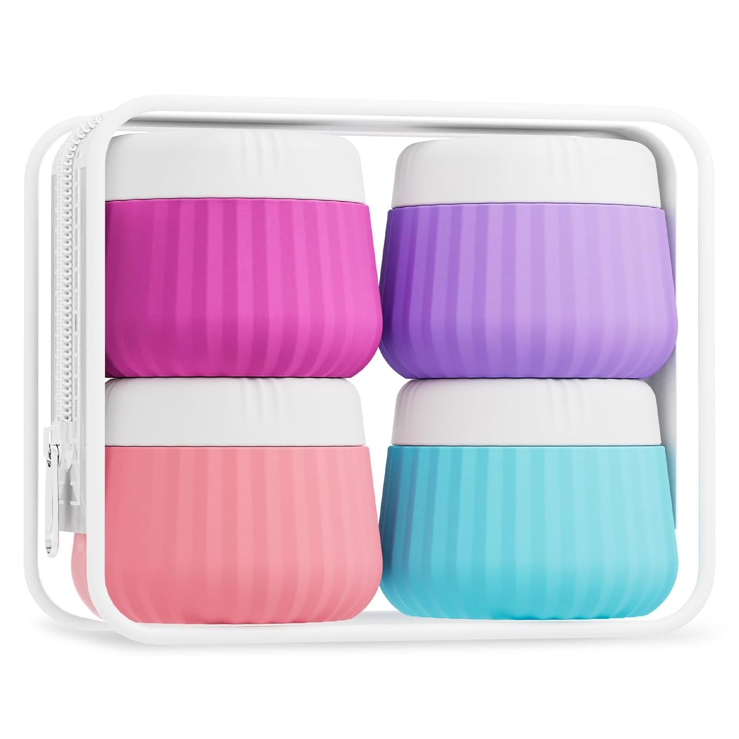 Travel Containers for Toiletries 4 Pack, TSA Approved Travel Size Toiletries, Travel Size Containers, With Clear Bag Leak Proof Silicone Jars, Travel Essentials Creams Jars Carrying Small Items