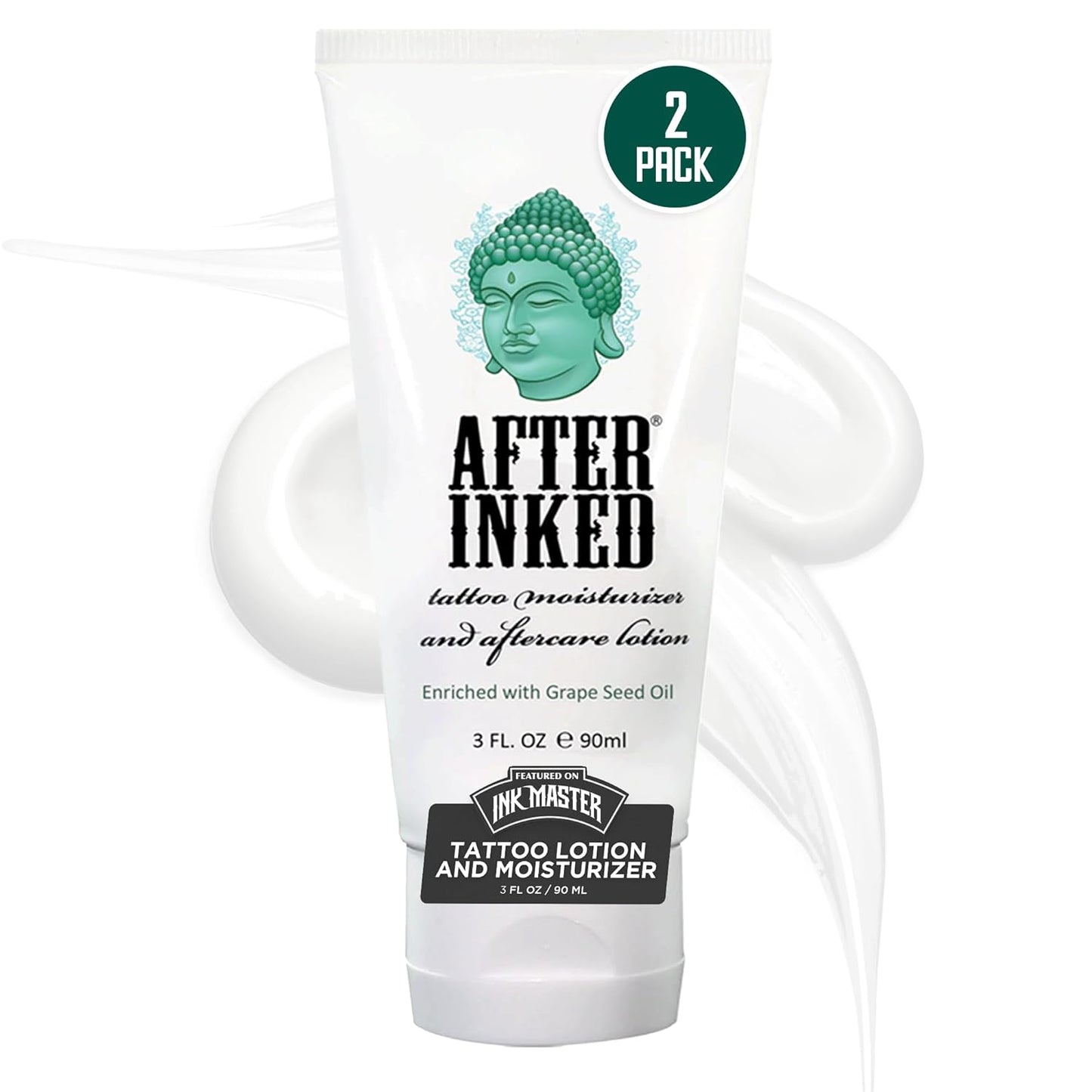 After Inked Tattoo Aftercare Lotion – Moisturizing Balm for Inked Skin, As Seen on INK MASTER – Hydrating Cream with Grape Seed Oil, Skin Nourishment & Daily Maintenance – 3 Fluid oz Tube (2-Pack)