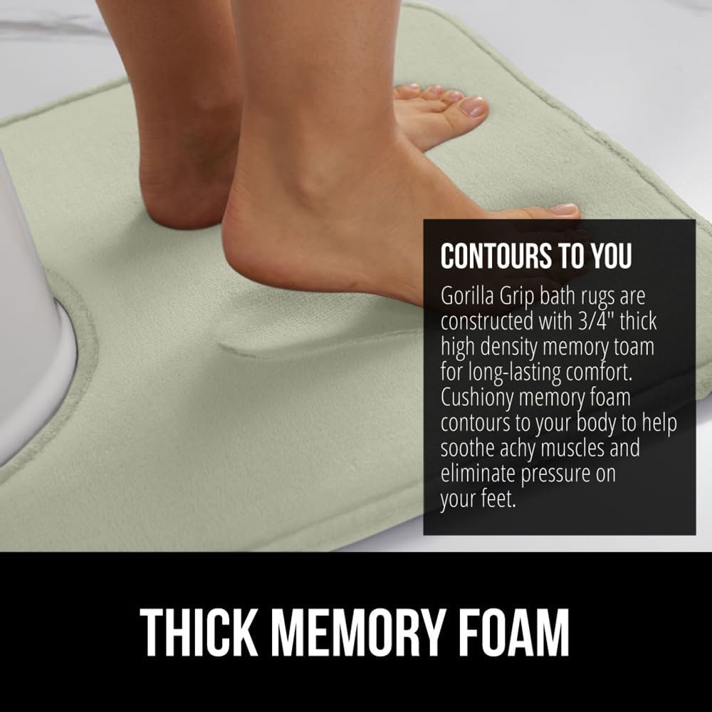 GORILLA GRIP Thick Memory Foam Toilet Rug for Bathroom, Square Shaped Washable, Soft Absorbent Velvet Topside Floor Mats, Machine Wash, Cushioned Luxury Rugs for Bath Room, 22.5x19.5 Sage
