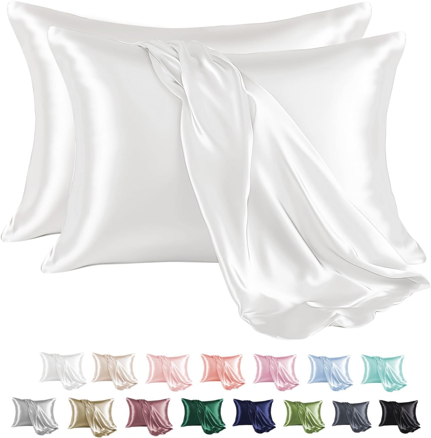 MR&HM Satin Pillowcase for Hair and Skin, Silk Satin Pillowcase 2 Pack, Queen Size Pillow Cases Set of 2, Silky Pillow Cover with Envelope Closure (20x30, Ivory)