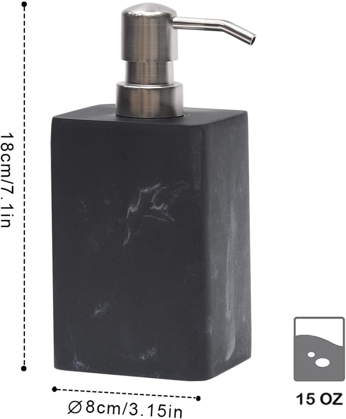 Soap Dispenser, 15 Oz with with Brushed Nickel Pump,Refillable Liquid Square Decorative Soap Dispenser for Hand Soap,Dishwashing Liquid and Hand Lotion-Black Marble Style