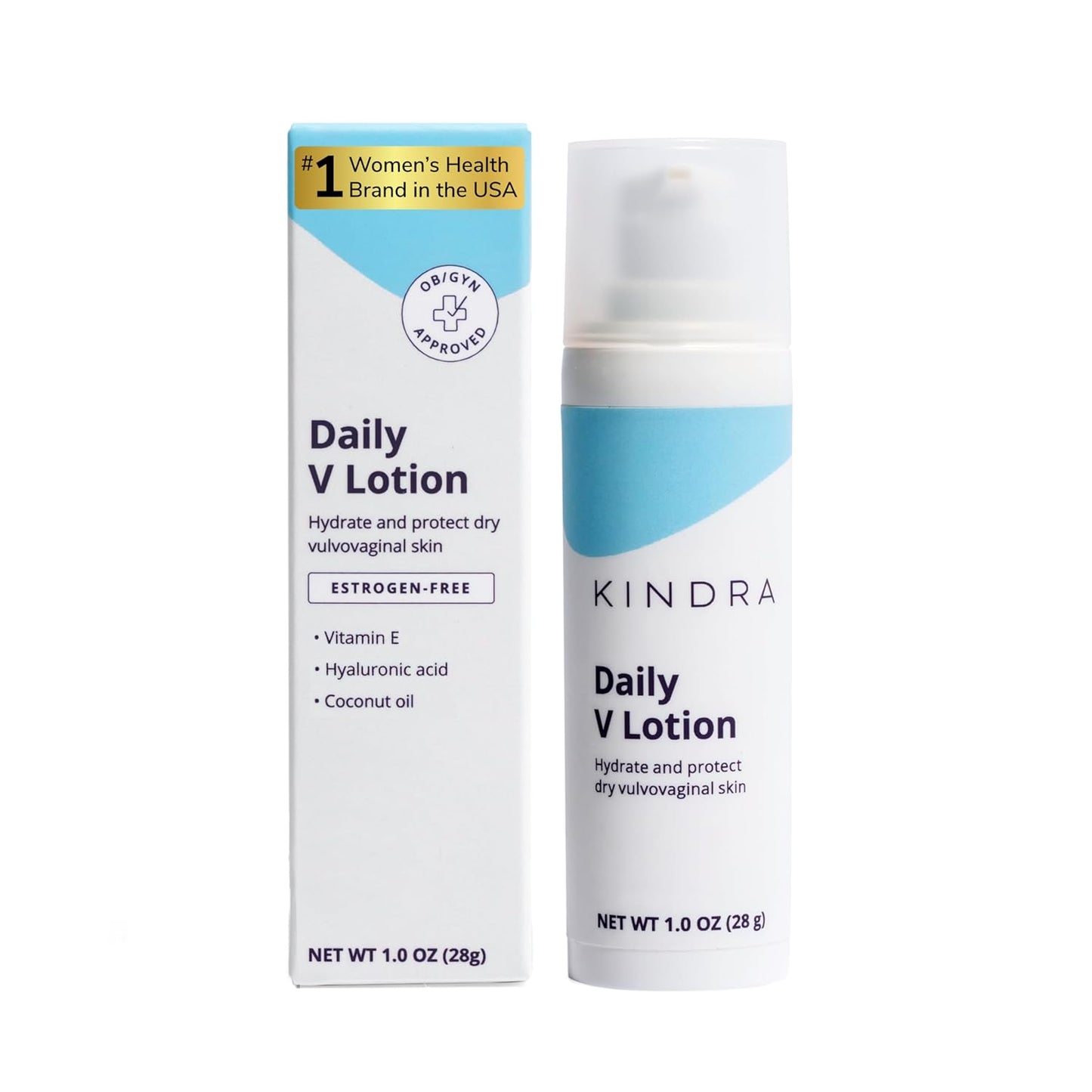 Kindra Daily V Moisturizer Lotion - Vaginal Cream For Vaginal Dryness, Feminine Care, Itch, Discomfort - Hormone Free, Gyn Tested, pH-balanced, Doctor Recommended - 60 Applications