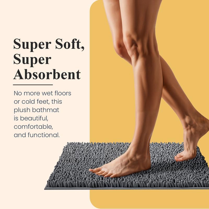 MAYSHINE Plush Shaggy Chenille Bath Mat | Extra Soft, Super Absorbent, Non-Slip Bathroom Rug | Fluffy Microfiber, Area Rug Sets for Bathroom Floor, Kitchen, Living Room | 47"x27" | Charcoal Gray