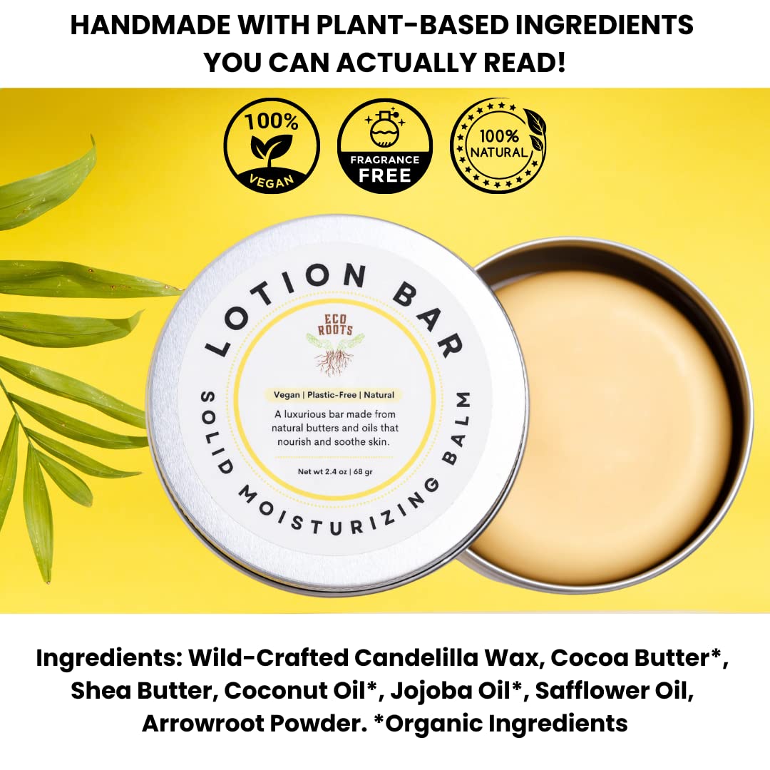 Vegan Lotion Bar with Candelilla Wax – Solid Moisturizer Balm for Dry & Sensitive Skin | Eco-Friendly, Plastic-Free & Travel-Ready | Natural, Waterless Hydration for Daily Use
