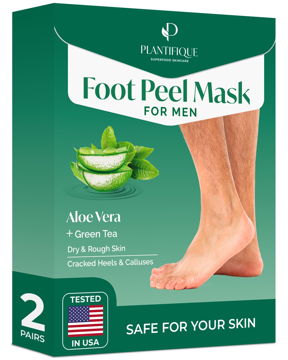 PLANTIFIQUE Foot Peeling Mask 2 Pack for Men | Dermatologically Tested Repairs Heels & Removes Dry Dead Skin for Baby Soft Feet | Exfoliating Foot Peel Mask for Dry Cracked Feet | Aloe Vera