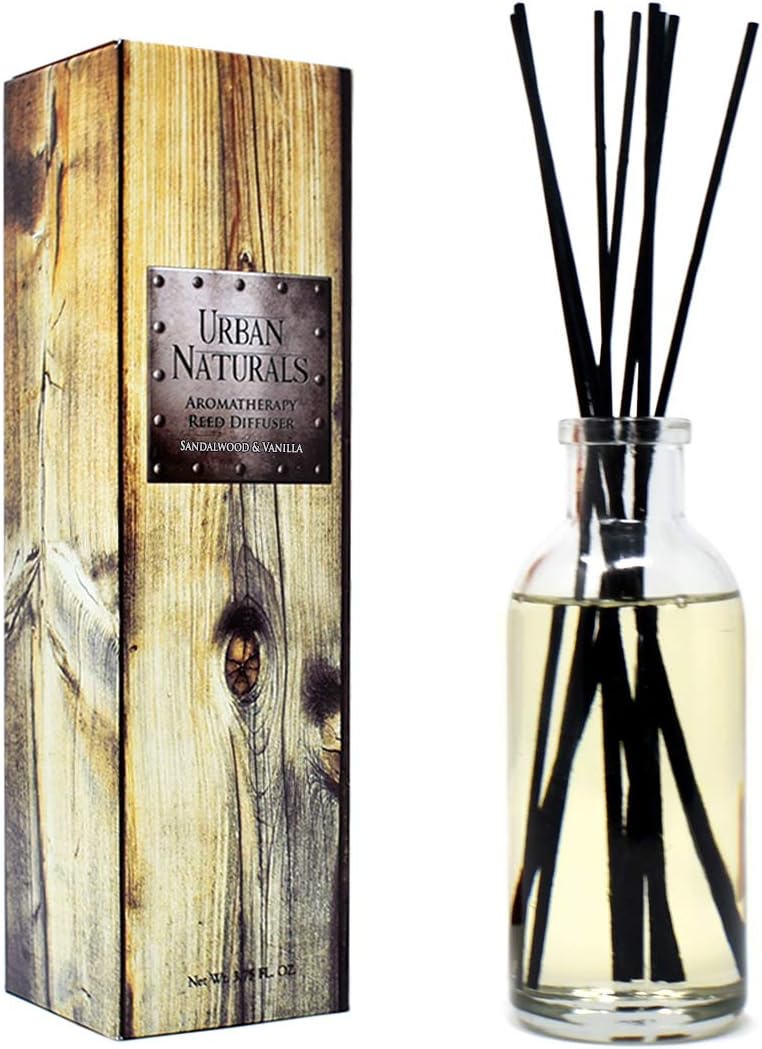 Urban Naturals Sandalwood & Vanilla Reed Diffuser Oil Gift Set | Tahitian Vanilla intermeshes & Desert Sandalwood Mingle to Create a Southern Bourbon Scent! | Great Idea