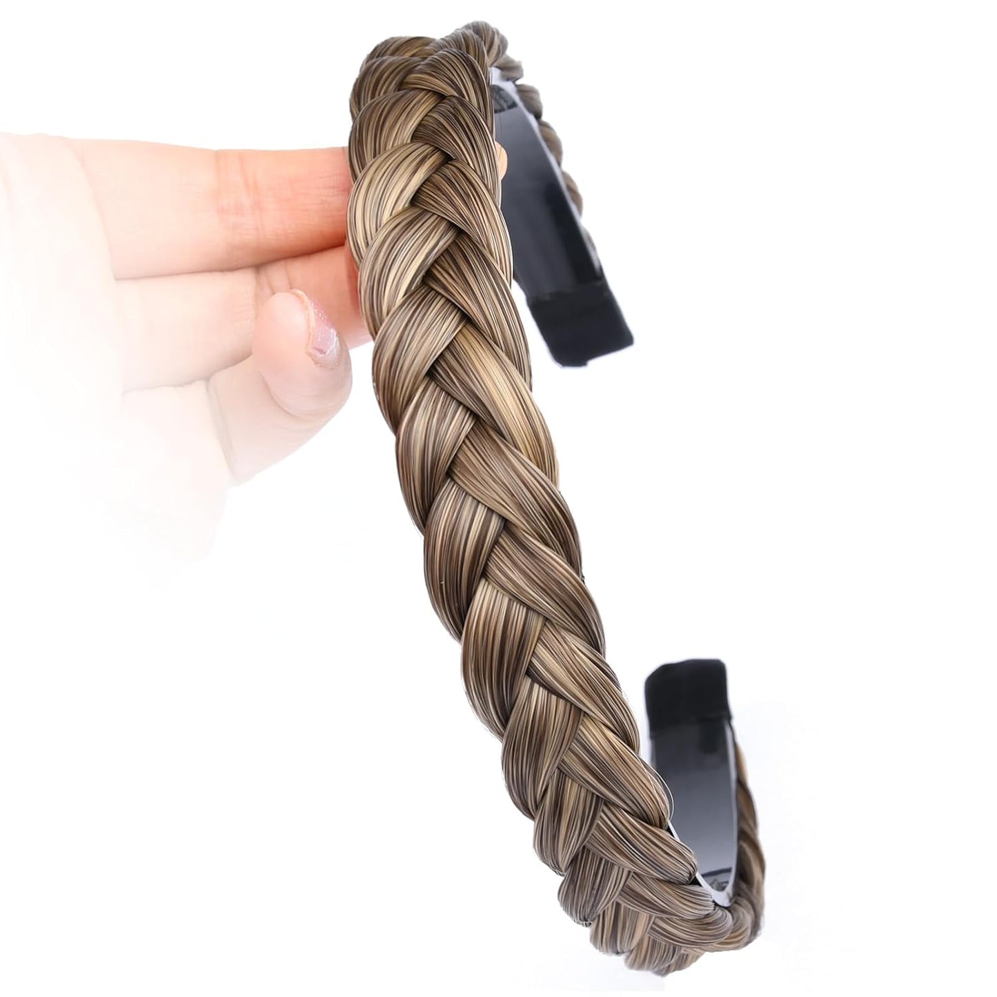 DIGUAN Width 0.9 inches Synthetic Hair Plaited Headband Braid With Teeth Hair Band Accessories for Women Girl (Dark Ash Brown)