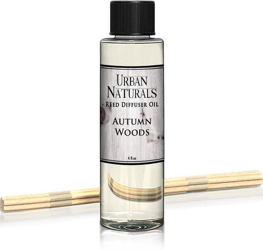 Urban Naturals Reed Diffuser Oil Refill Autumn Woods, Fall Leaves, Cedarwood, Apple Bark, 4 oz + Free Reed Sticks, Made in The USA