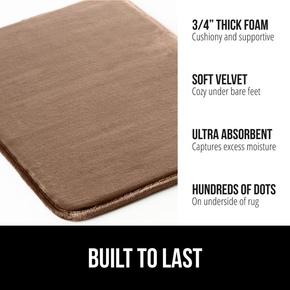 GORILLA GRIP Memory Foam Bath Mat, Soft Absorbent Velvet Bathroom Mats, Durable Dots on Underside, Machine Washable Bathmat, Carpet Rug Room Decor for Shower Tub Floor RV, 60x24 Rugs, Taupe