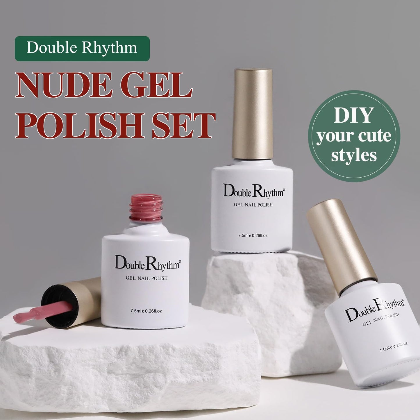 Double Rhythm Gel Polish Set of 6 Colors Baby Light Pastel Milky Gel Polish Starter Kit Art DIY Salon Home (Natural Neutral Nude Pink,Kit 28)