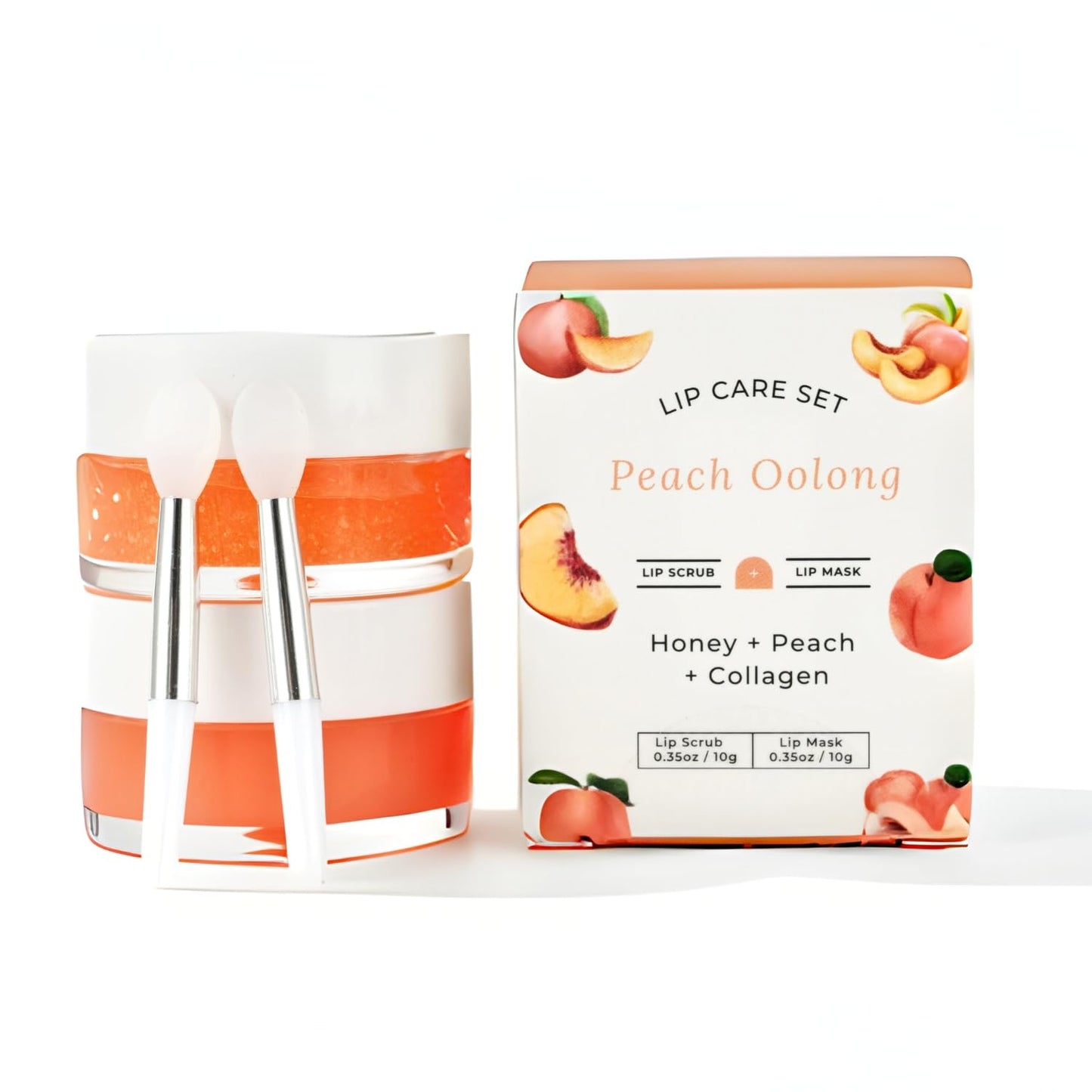 Lip Mask & Scrub Set(Peach + Honey + Collagen), Overnight Moisturizer for Cracked & Dry Lips Care, Hydrating Plumper Kit, Sugar Exfoliator Gift for Women