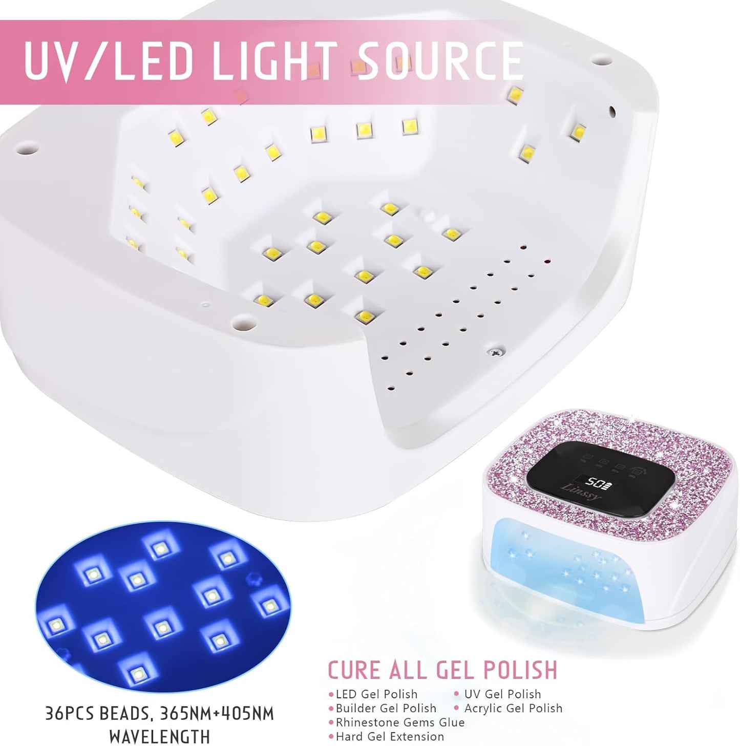 Rechargeable UV/LED Nail Lamp with Auto Sensor, Portable Cordless Gel Nail Dryer Light 4 Timings & Diamond LCD Screen, UV Light for Gel Nails at Home Salon