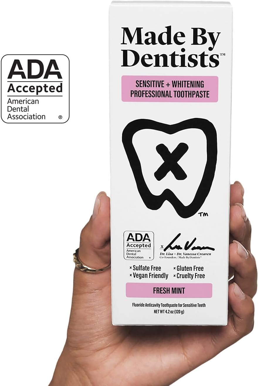 Professional Sensitive + Whitening Toothpaste - Advanced Daily Whitening Toothpaste for Sensitive Teeth, ADA Approved, Vegan, Sulfate-Free, 2 x 4.2oz