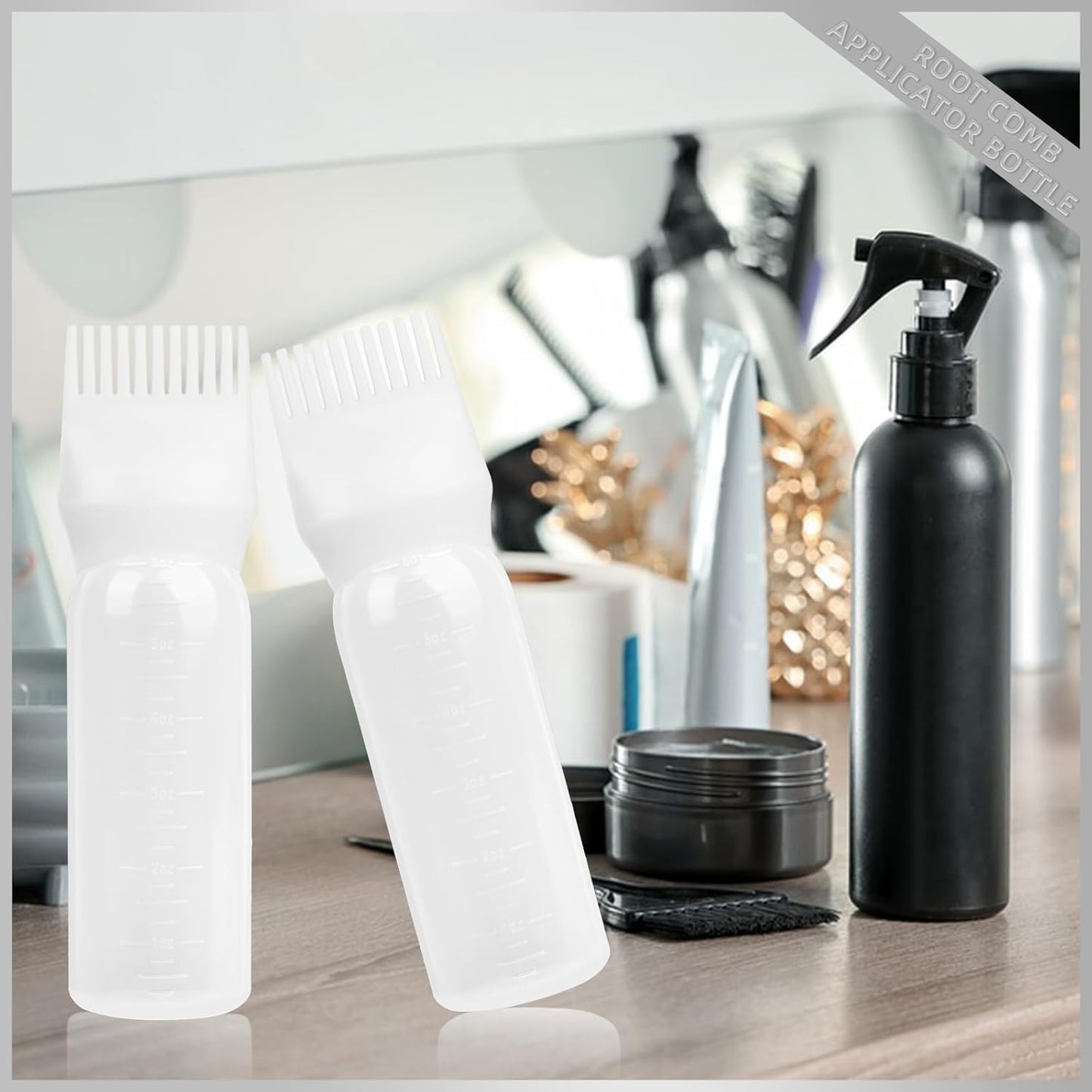 BLAAROOM Root Comb Applicator Bottle 6 Ounce, 4 Pack Hair Oil Applicator with Root Comb Brush for Scalp Hair Oiling - White