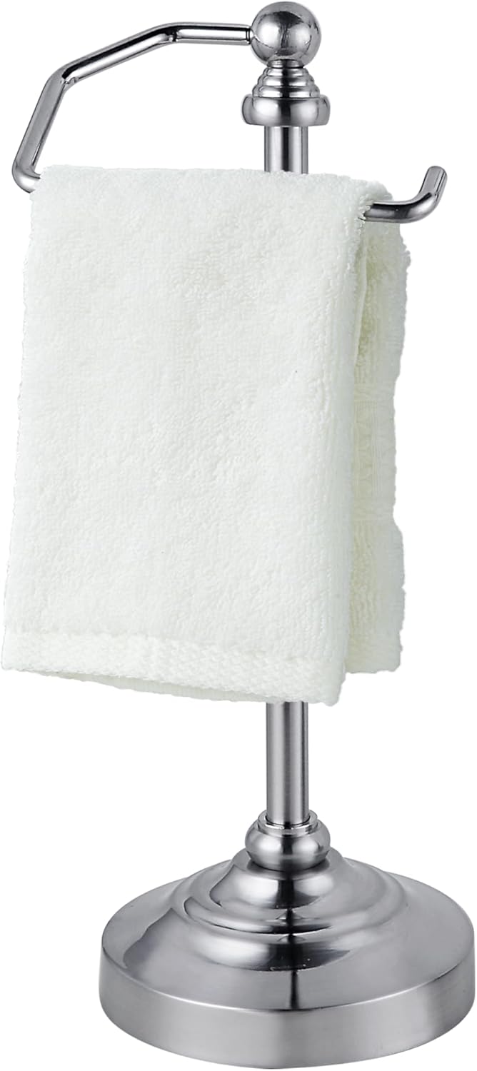 SunnyPoint Deluxe Free Standing Heavy Weighted Countertop Fingertip Towel Holder Stand (Satin Nickle)