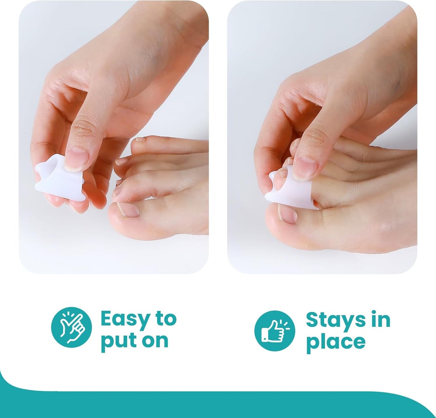 Hammertoe Corrector for Women - Soft Gel Toe Straighteners - Realign Bent, Curled, Crooked, Claw, Bunion, Hammer Toes - Toe Corrector for Men（8 Count, Large, White）