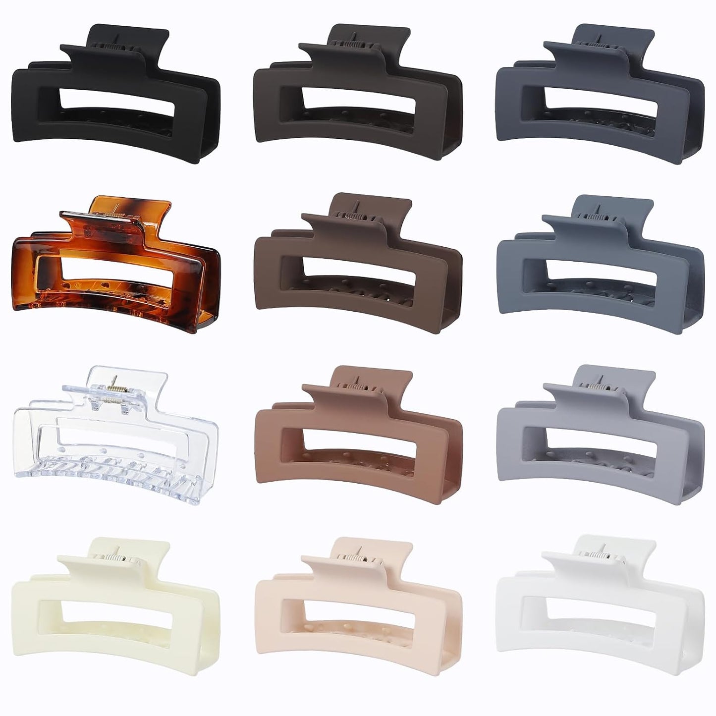 3.5 Inch Hair Clips - 12 Pcs Square Jaw Clips for Thick and Thin Hair, Rectangular Hair Accessories for Women and Girls - Neutral