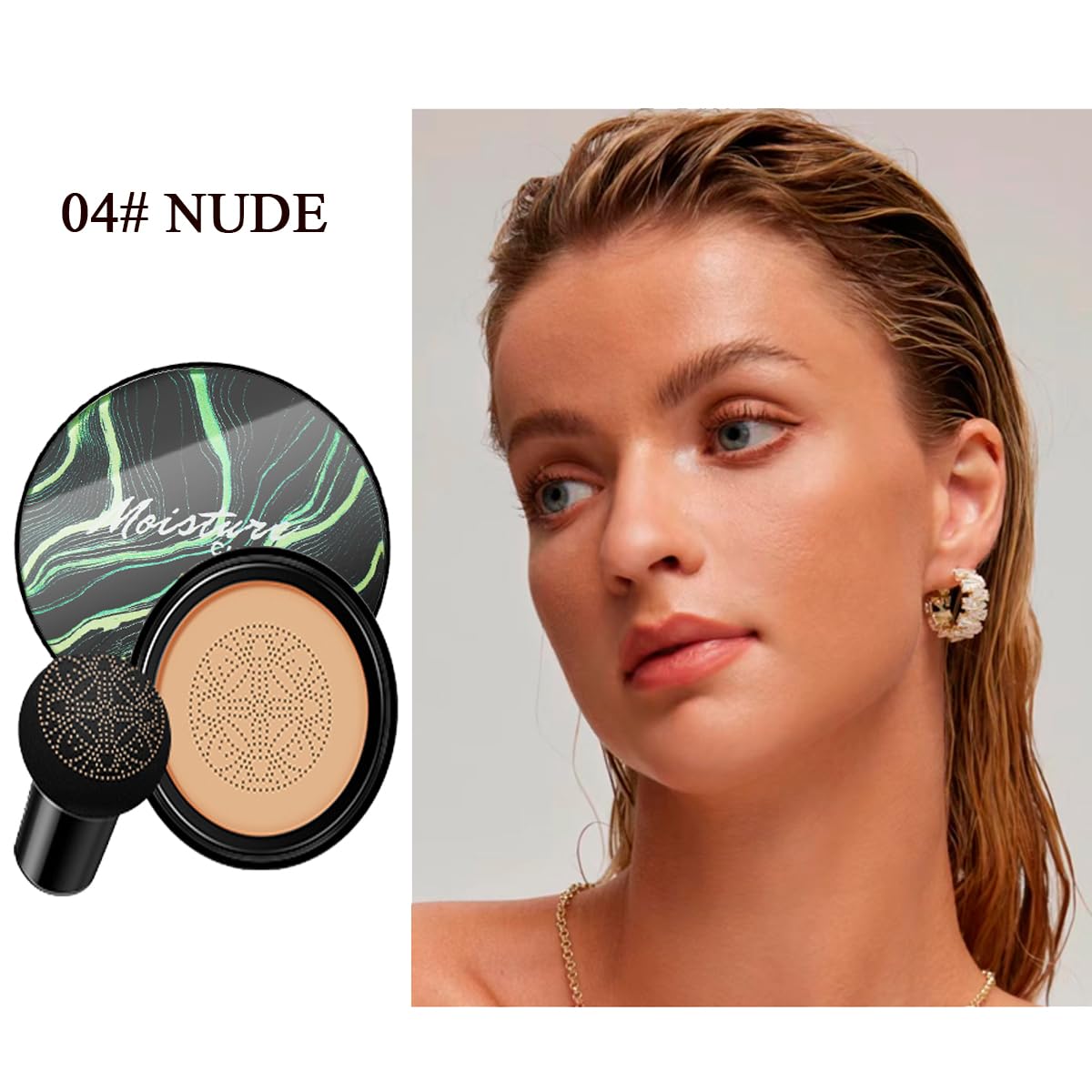 Air Cushion CC Cream Mushroom Head Foundation,BB Cream Makeup Foundation,Moisturizing Concealer,Long Lasting Full Coverage Waterproof,Even Skin Tone for All Skin Types (4# Nude, 20g)