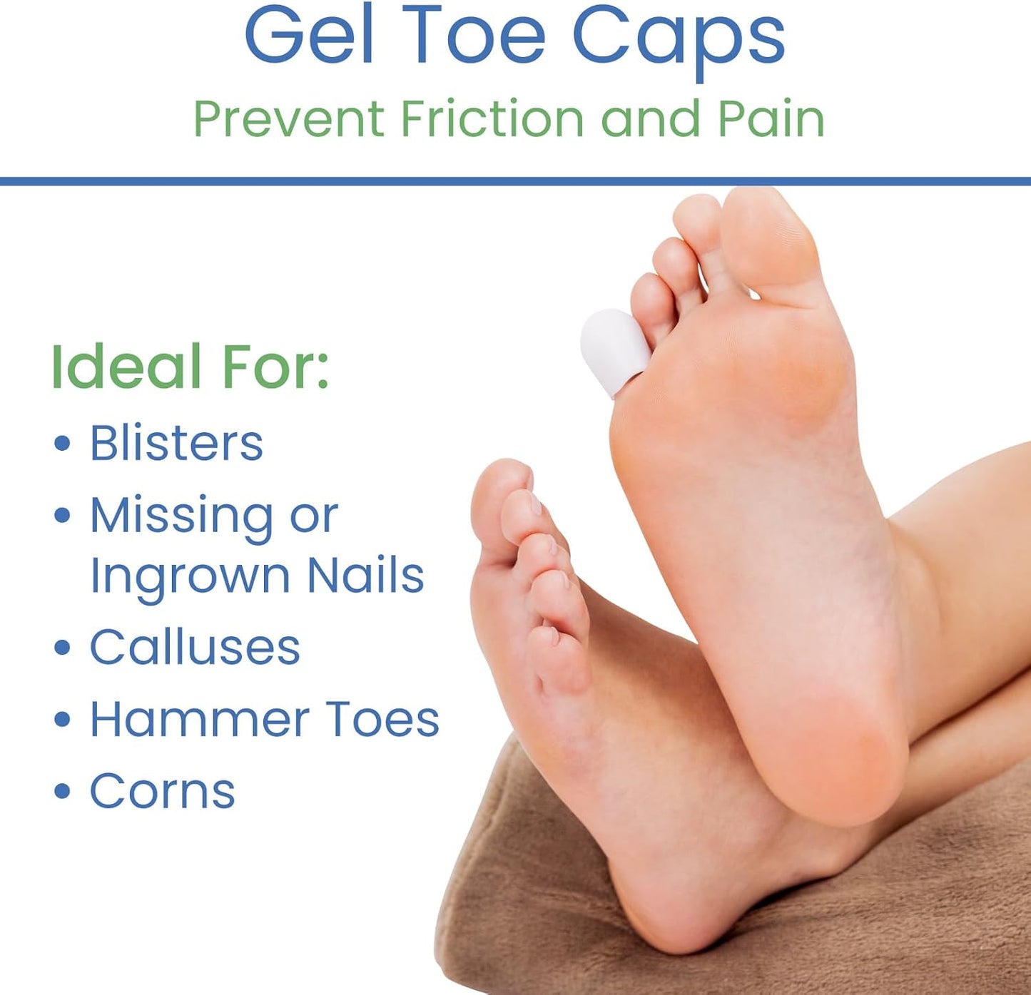 ViveSole Soft Gel Toe Protectors for Men & Women (10 Pack) - Toe Caps for Foot Pain Relief - Flexible Cushion Sleeves for Blisters, Ingrown Toenails, Hammer Toes, Corns, Calluses, Blisters (Small)