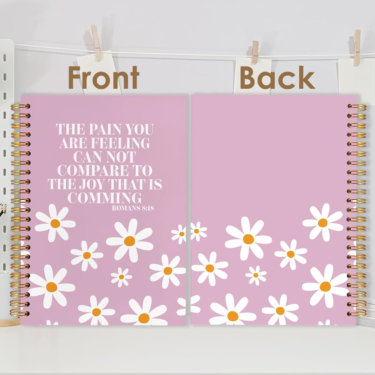 Pink Floral Christian Spiral Journal Notebook 5.5x8.3in, Romans 8:18 Bible Scripture Journal, Inspirational Christian Notebooks for Note Taking, Religious Hardcover Notebook
