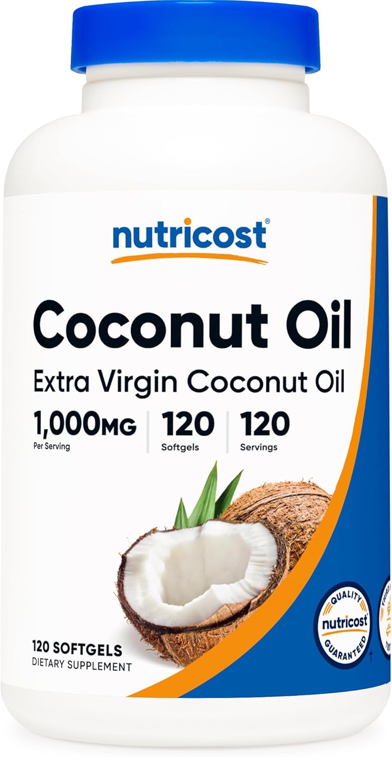 Nutricost Coconut Oil Softgels (1000mg) 120 Softgels - Extra Virgin Coconut Oil - Gluten Free and Non-GMO