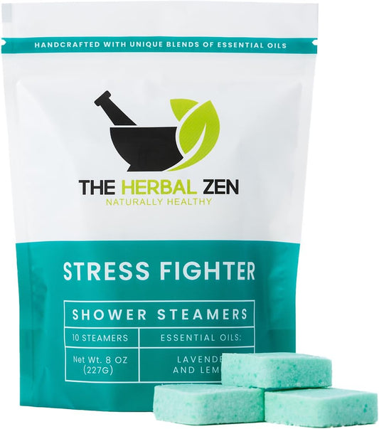 Stress Fighter Shower Steamers Aromatherapy for Relaxing - USA Made - Lavender & Lemon Shower Bomb Tablets – Christmas Gift - Adult Stocking Stuffer – Soothing Natural Essential Oils (10 Pack)