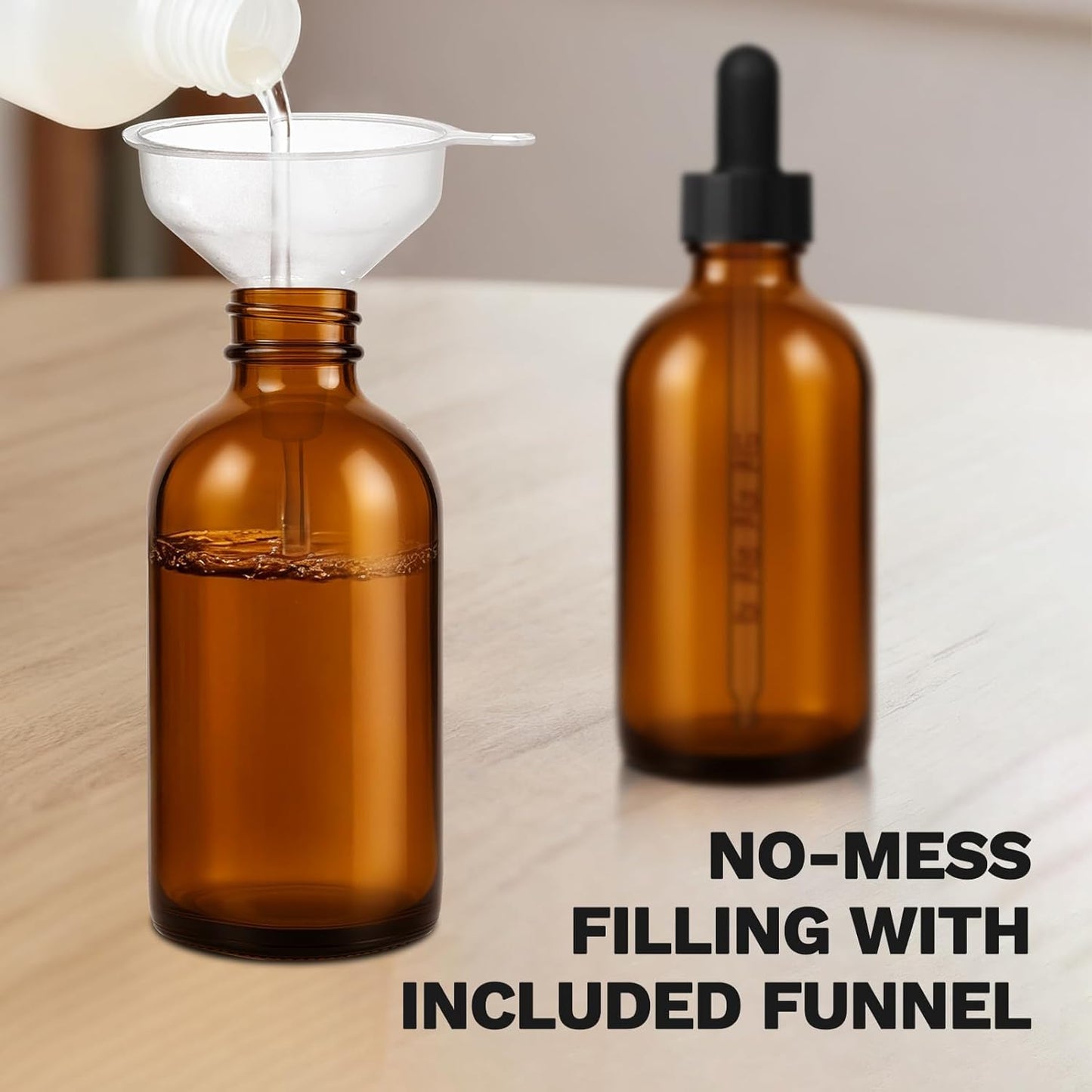 Bumobum Dropper Bottle, 4 oz Amber Glass Dropper Bottle with Measured Dropper, Empty Eye Tincture Bottles with Funnel, Pipette & Labels for Essential Hair Oils Serums, 4 Pack