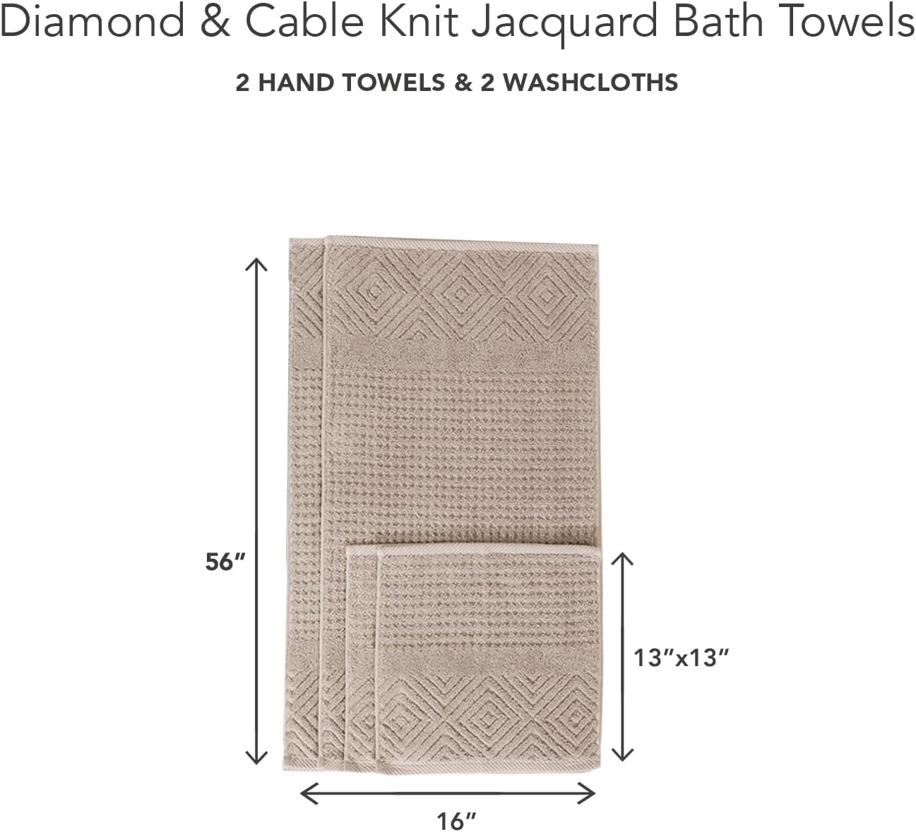 Texere 100% Organic Cotton Diamond Jacquard 700 GSM Luxury Bath Towel Sets - Ultra Soft and Absorbent Hotel and Spa Quality (Diamond, Oxford Tan, 2 Hand & 2 Face Towels)