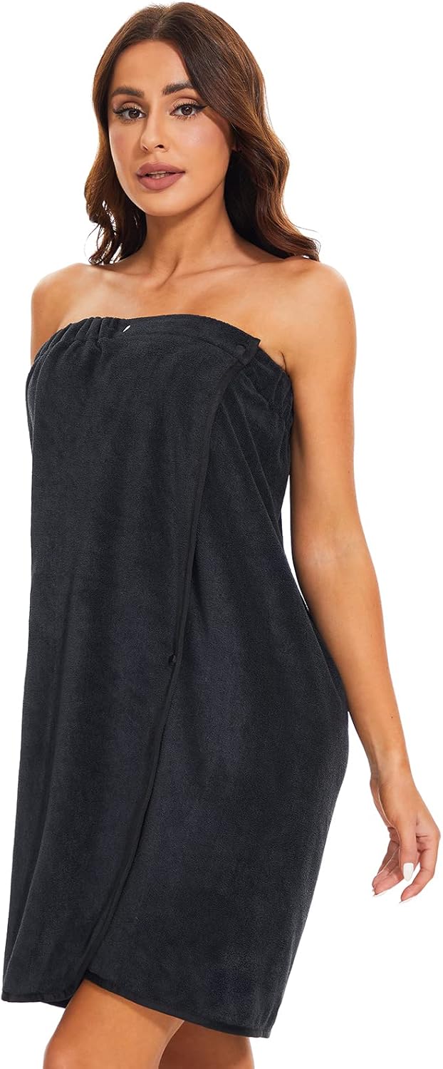 Knuffnee Women Bath Towel Robe Spa Body Wrap Shower Bathrobe Adjustable Snap Closure