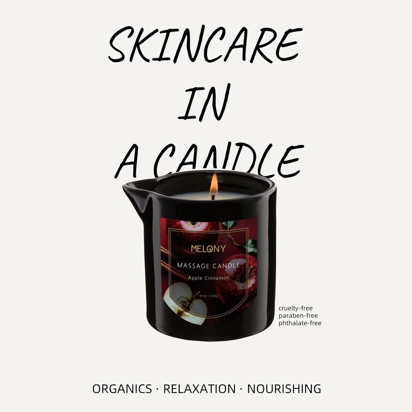 MELONY Luxury Massage Candle - Moisturising, Body Oil Candles for Muscle Relaxation, Home Spa, 8.1OZ (Apple Cinnamon)