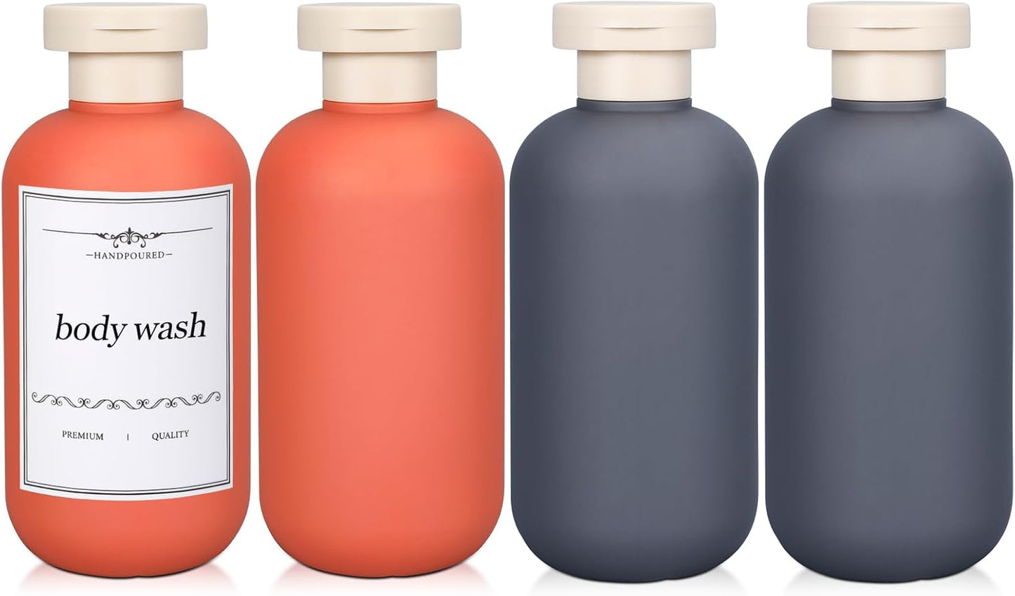 ASEVAT 6.7oz Airtight Plastic Travel Shampoo Bottles, Travel Shampoo and Conditioner Bottles Refillable, Empty Squeeze Bottle, Hand Soap Dispenser for Vacation, Gym, Lotion(OrangeGrey)