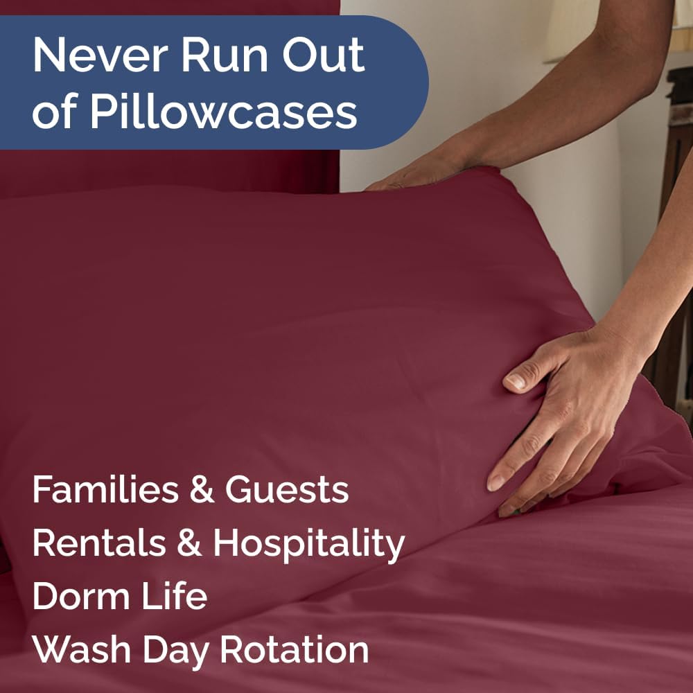 King Pillow Cases Set of 6 - Ultra Soft Hotel Quality Pillowcase Covers - Comfy & Wrinkle Free - Shrink, Stain & Fade Resistant - Easy-Care, Machine Washable Pillow Protectors - 6 Piece Set - Burgundy